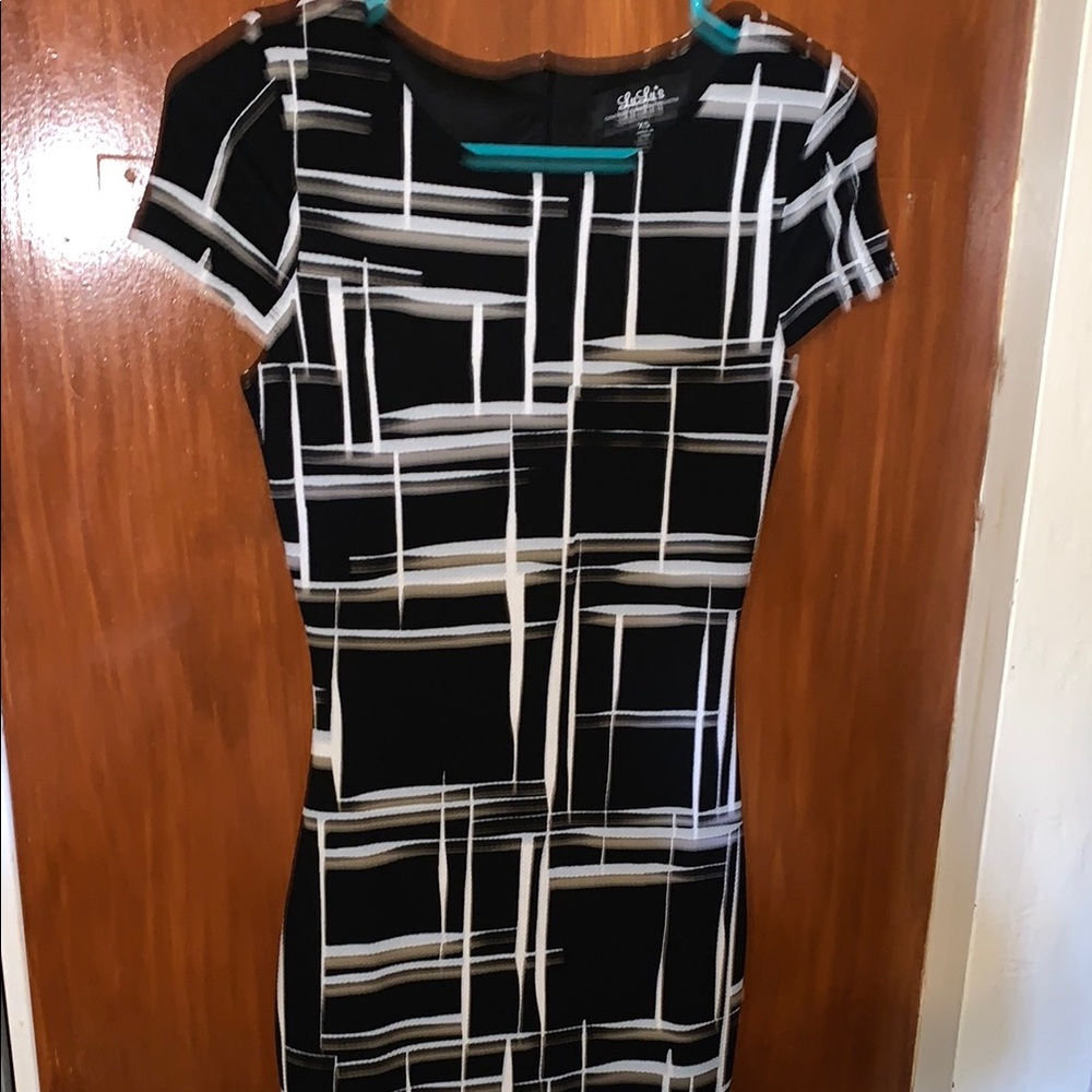 Lulu's women's black and white bodycon midi dress size xs